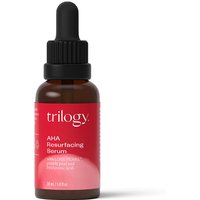 Trilogy AHA Resurfacing Serum in amber bottle with black dropper and red label.