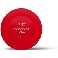 Red circular tin of Trilogy Everything Balm, 45ml, with white text on lid for face and body moisturising.