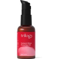 Trilogy Instant Glow Rosehip Oil 30ml in amber bottle with black pump and red label.