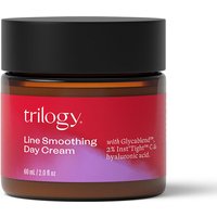 Trilogy Line Smoothing Day Cream 60ml in amber jar with black lid, red label, and white text detailing ingredients.