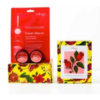 "Trilogy The Self Care Ritual set with red and yellow packaging, includes face serum and two small cream jars."
