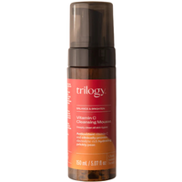 Trilogy Vitamin C Cleansing Mousse, 150ml, amber bottle with dark pump, orange label with white text.