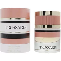 Trussardi Eau De Parfum 30ml bottle with pink and gold cap, matching cylindrical box with black stripe.