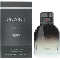 TUMI Unwind Eau De Parfum 100ml, sleek black and gray gradient bottle with matching box.