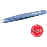 Granite sky blue Tweezerman slant tweezer with Allure Best of Beauty award seal.