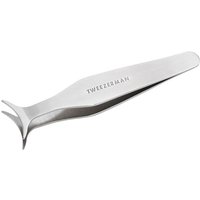 Silver Tweezerman false lash applicator with curved tip and engraved brand name on handle.