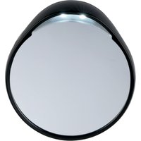 Tweezerman Tweezermate 10x lighted mirror, round with black frame and built-in LED lights.