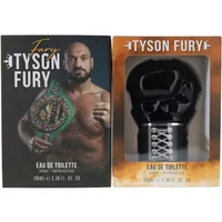 Tyson Fury Eau De Toilette 100ml, skull-shaped black bottle, box with Tyson Fury image and championship belt.