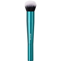 Teal TRUYU Ultimate Face Brush with soft, rounded black and white bristles and sleek metallic handle.