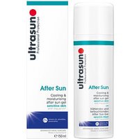 Ultrasun Aftersun 150ml bottle with blue and red accents, white packaging, labeled for cooling and moisturizing sensitive skin.