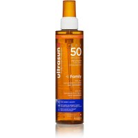 Orange Ultrasun Family Wet Skin Spray SPF50 bottle with white cap and blue label, 200ml.