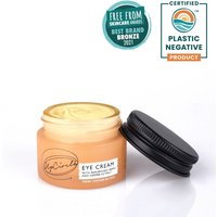 UpCircle Eye Cream in a small amber jar with black lid, featuring labels for hyaluronic acid and coffee, 15ml size.