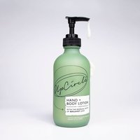 Green UpCircle Hand & Body Lotion bottle with black pump and label, featuring bergamot water.