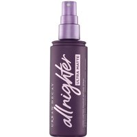 Purple Urban Decay All Nighter Ultra Matte Setting Spray bottle with lavender cap, 118ml size.