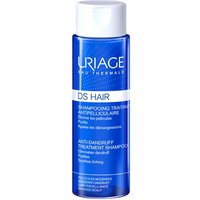 Blue Uriage Anti Dandruff Treatment Shampoo bottle, 200 ml, with white cap and text detailing benefits.