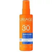 Orange Uriage Bariesun Invisible Spray SPF 30+ bottle, 200ml, with blue label and white text.
