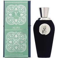 V Canto Alibi Extrait De Parfum 100ml, dark blue bottle with silver cap, ornate green box with white patterns.