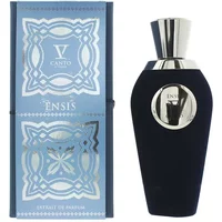 V Canto Ensis Extrait De Parfum 100ml, dark blue bottle with silver cap and emblem, next to ornate blue box.