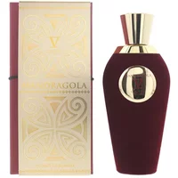 V Canto Mandragola Extrait De Parfum 100ml, burgundy bottle with gold cap and emblem, ornate gold-accented box.