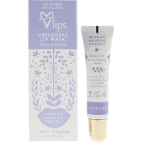 V-Lips Universal Lip Mask 10g, purple and white tube with gold cap, floral design on box, vegan formula.