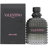 Valentino Born In Roma Uomo Eau De Toilette 100ml, textured glass bottle with black cap and pink lettering.