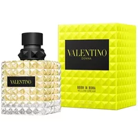 Valentino Donna Born In Roma Yellow Dream perfume, 100ml, textured glass bottle with black cap, yellow box.