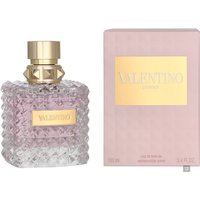 Valentino Donna Eau de Parfum 100ml, faceted glass bottle with gold cap, pink box with gold lettering.