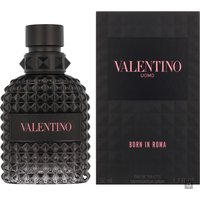 Black studded Valentino Uomo Born In Roma Eau de Toilette 50ml bottle with matching box, pink lettering.