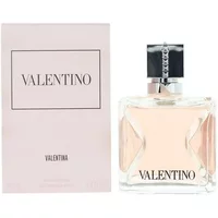 Valentino Valentina Eau De Parfum 100ml, clear square bottle with black cap, next to matching pink box.