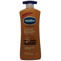 Vaseline Intensive Care Cocoa Glow Body Cream 600ml, brown bottle with blue pump and white label.