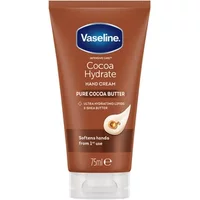 Brown Vaseline Intensive Care Cocoa Hydrate Hand Cream tube, 75ml, with blue logo and cocoa butter image.
