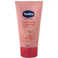 Pink Vaseline Intensive Care Healthy Hands Stronger Nails Cream tube, 75ml, with blue logo and red cap.