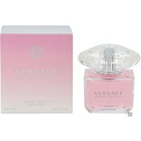 Versace Bright Crystal Eau de Toilette 90ml, pink bottle with a large clear crystal-like cap, next to matching box.