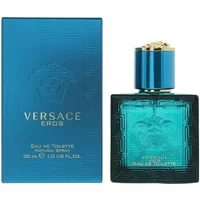 Versace Eros Eau De Toilette 30ml, turquoise bottle with Medusa emblem, gold cap, matching box.