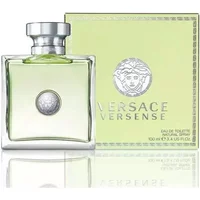 Versace Versense Eau De Toilette 100ml, square glass bottle with silver cap and green box featuring Medusa logo.