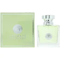 Versace Versense Eau De Toilette 50ml with clear square bottle, silver cap, and light green packaging featuring Medusa logo.