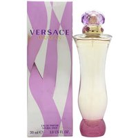 Versace Woman Eau de Parfum 30ml with pink and gold bottle, purple cap, and matching pink and white box.