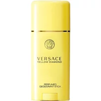 Yellow Versace Yellow Diamond deodorant stick, 50ml, with black logo and text on a sleek cylindrical container.