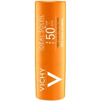 Orange Vichy Capital Soleil Stick SPF50+ with white text and logo, cylindrical shape, 9 g size.
