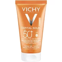 Vichy Capital Soleil SPF 50+ face fluid, orange tube, white text, 50ml, for dry touch, tinted protective formula.