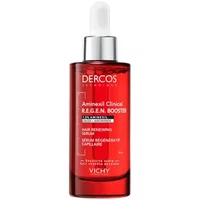 Red Vichy Dercos Aminexil Clinical R.E.G.E.N. Booster Serum bottle with dropper cap, 90ml size.