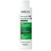 White Vichy Dercos Anti-Dandruff 2 in 1 Shampoo Conditioner bottle, green label, 200ml size.