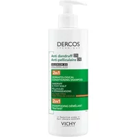 Vichy Dercos Anti-Dandruff 2in1 Shampoo, white bottle with green label, 390ml pump dispenser.