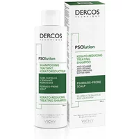 Vichy Dercos Psolution Shampoo 200ml, white bottle with green accents, keratoreducing treatment for psoriasis-prone scalp.
