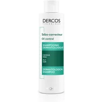 White Vichy Dercos Sebum Control Shampoo bottle, green label with text, 200ml size.