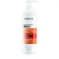 White Vichy Dercos Kera Solutions shampoo bottle with pump, red and orange label, 250 ml.
