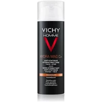 Black Vichy Homme Hydra Mag C+ bottle with red V logo, white cap, and anti-fatigue hydrating care label, 50ml size.