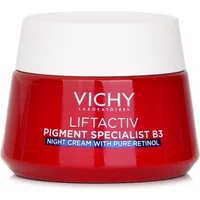 Red Vichy LiftActiv B3 Pure Retinol Night Cream jar with white lid, 50ml, bold white text on the front.
