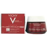 Vichy Liftactiv Collagen Night Cream 50ml in red jar with matching red box, white text detailing.