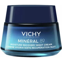 Vichy Mineral 89 Moisture Recovery Night Cream in a blue gradient jar with a dark blue lid, 50ml size.
